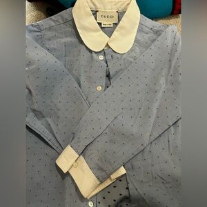Gucci kids Light Blue Shirt with Navy Dots